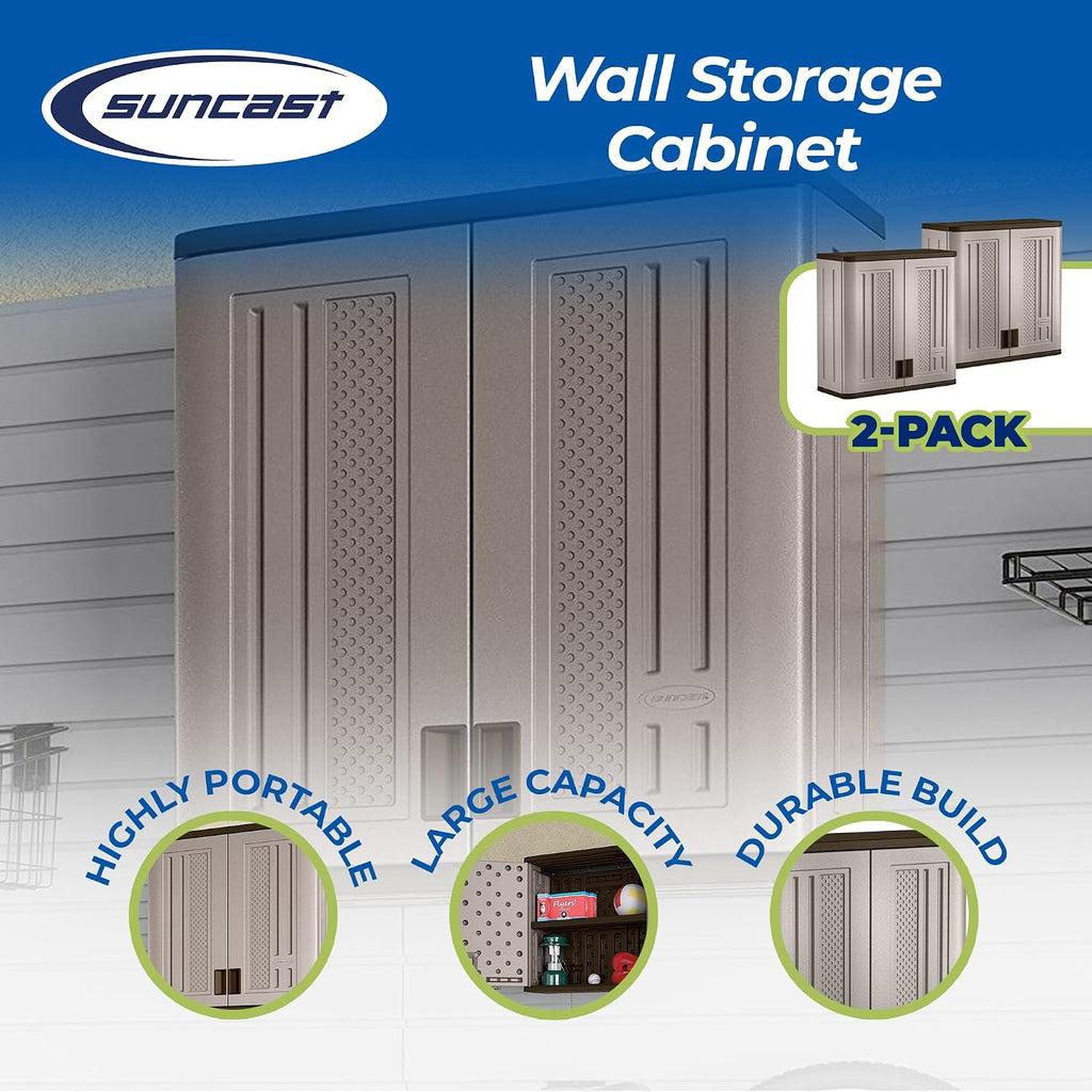 Suncast 2 Pack 4 Cubic Feet Resin Single Shelf Garage Wall Storage Cabinet, Platinum