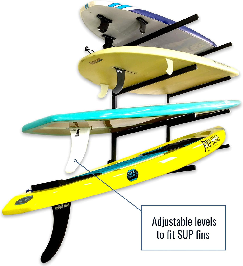 StoreYourBoard 4 Paddleboard Storage Rack, Adjustable Wall Mounted Indoor Garage Organizer, Standup Holds SUPs and Kayaks