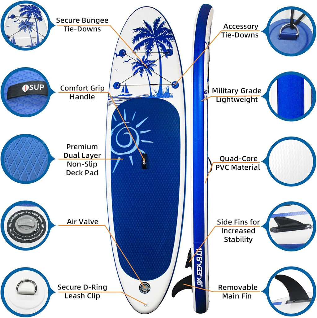 Inflatable Stand Up Paddle Board, with Paddle Board Accessories and Waterproof Phone Bag, 33' Wide Stable Design, Anti-Slip EVA Deck for Youth & Adults of All Skill Levels