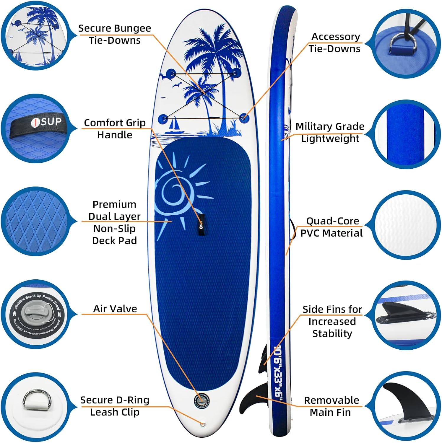 Inflatable Stand Up Paddle Board, with Paddle Board Accessories and Waterproof Phone Bag, 33' Wide Stable Design, Anti-Slip EVA Deck for Youth & Adults of All Skill Levels