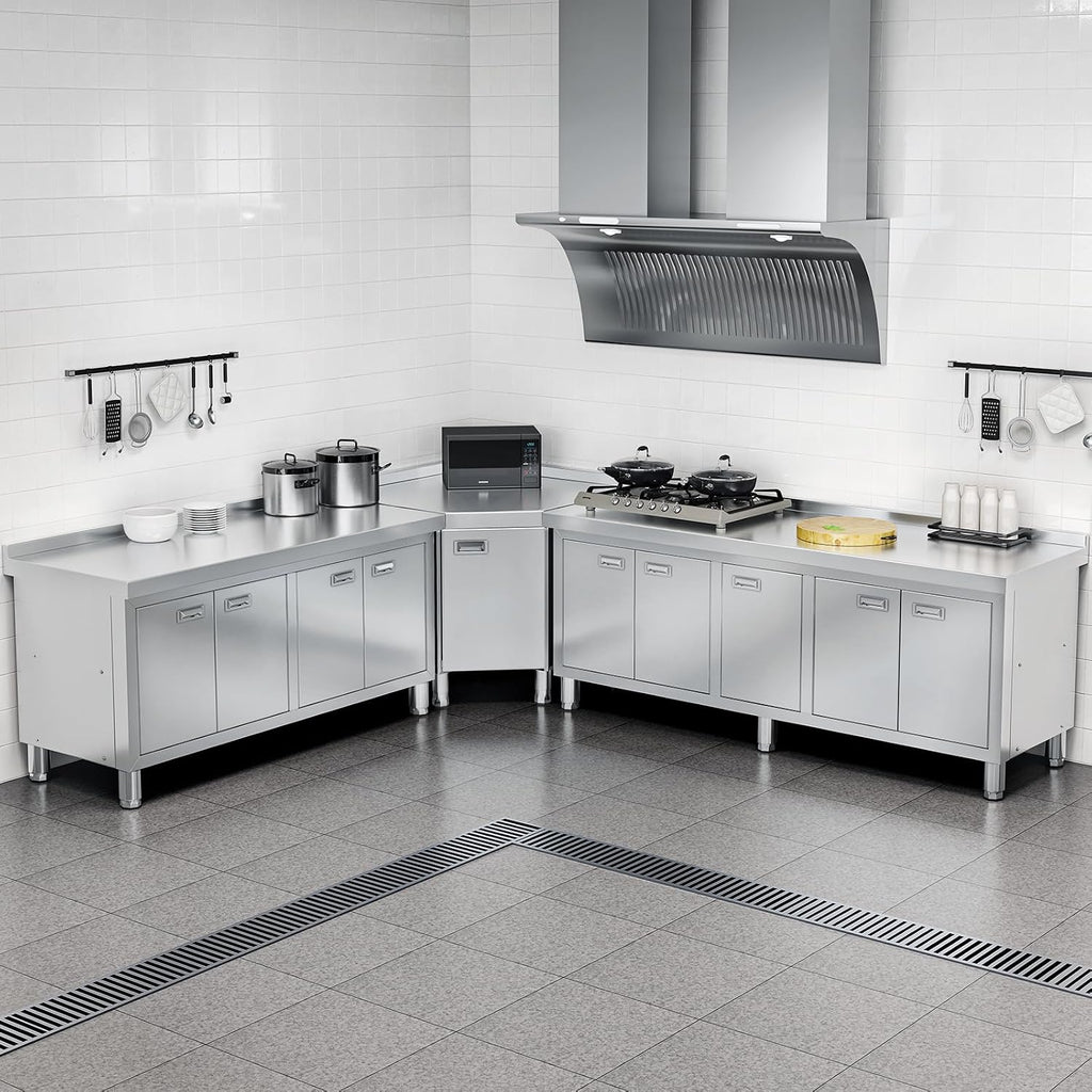 WWK 70' x 21' Stainless Steel Table with Cabinet, Commercial Kitchen Table for Prep & Work, Heavy Duty Work Cabinet with 5 Doors for Outdoor, Kitchen, Restaurant, Hotel, Garage and Cafe