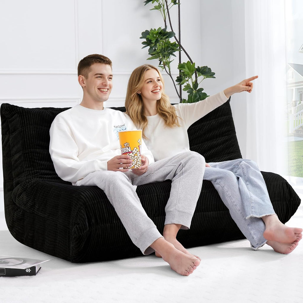 Bean Bag Chair,Giant Beanbag Chairs for Adults,Comfy Large Fireside Chair Lazy Sofa,Corduroy Bean Bag Lounger with Memory Foam Filled,Floor Sofa Couch for Home,Living Room (Black, Loveseat)