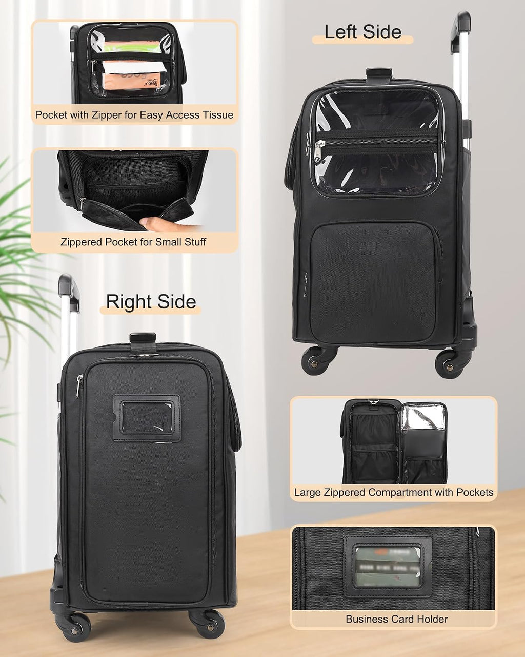 Relavel Rolling Makeup Train Case, Professional Hairstylist Traveling Bag with 4 Wheels & 2 Pouches, Adjustable Dividers, Heat Insulation Full Layer, Portable Cosmetics Storage Organizer Suitcase