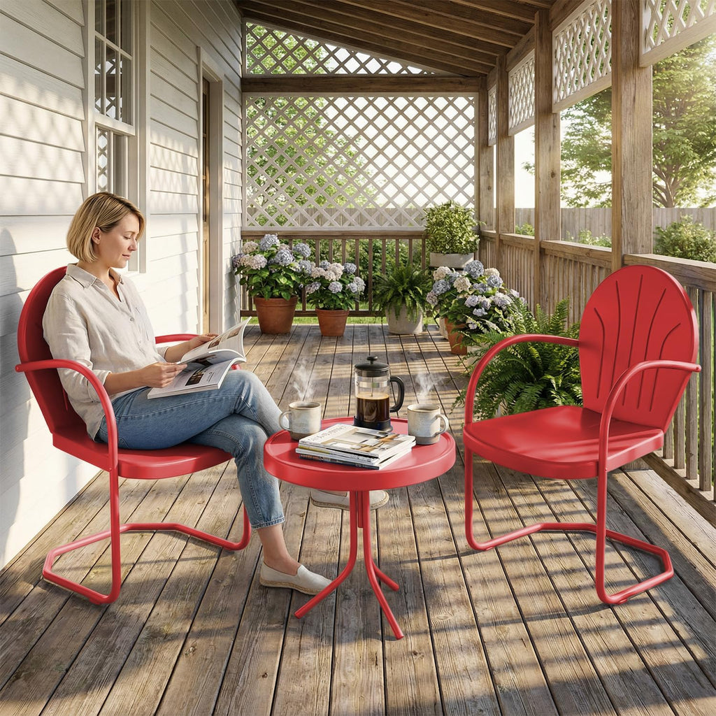 3 Piece Bistro Set, Anti-Rust Table and Chairs Set of 2, Waterproof Retro Metal Chairs for Outdoor Indoor/Porch/Lawn/Balcony（Red）