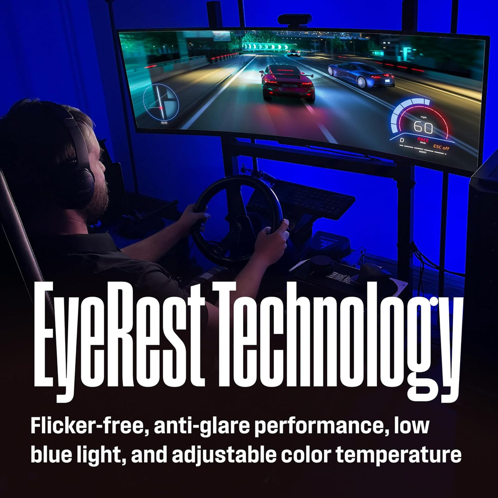 Westinghouse 49 Inch Curved Gaming Monitor, UWDQHD(5120 x 1440P), 3000:1 Contrast Ratio, 124% SRGB, 120Hz, 1800R, AMD FreeSync, Eyecare, Built-in Speakers, Tilt/Height/Swivel, HDMI, DisplayPort, USB-C
