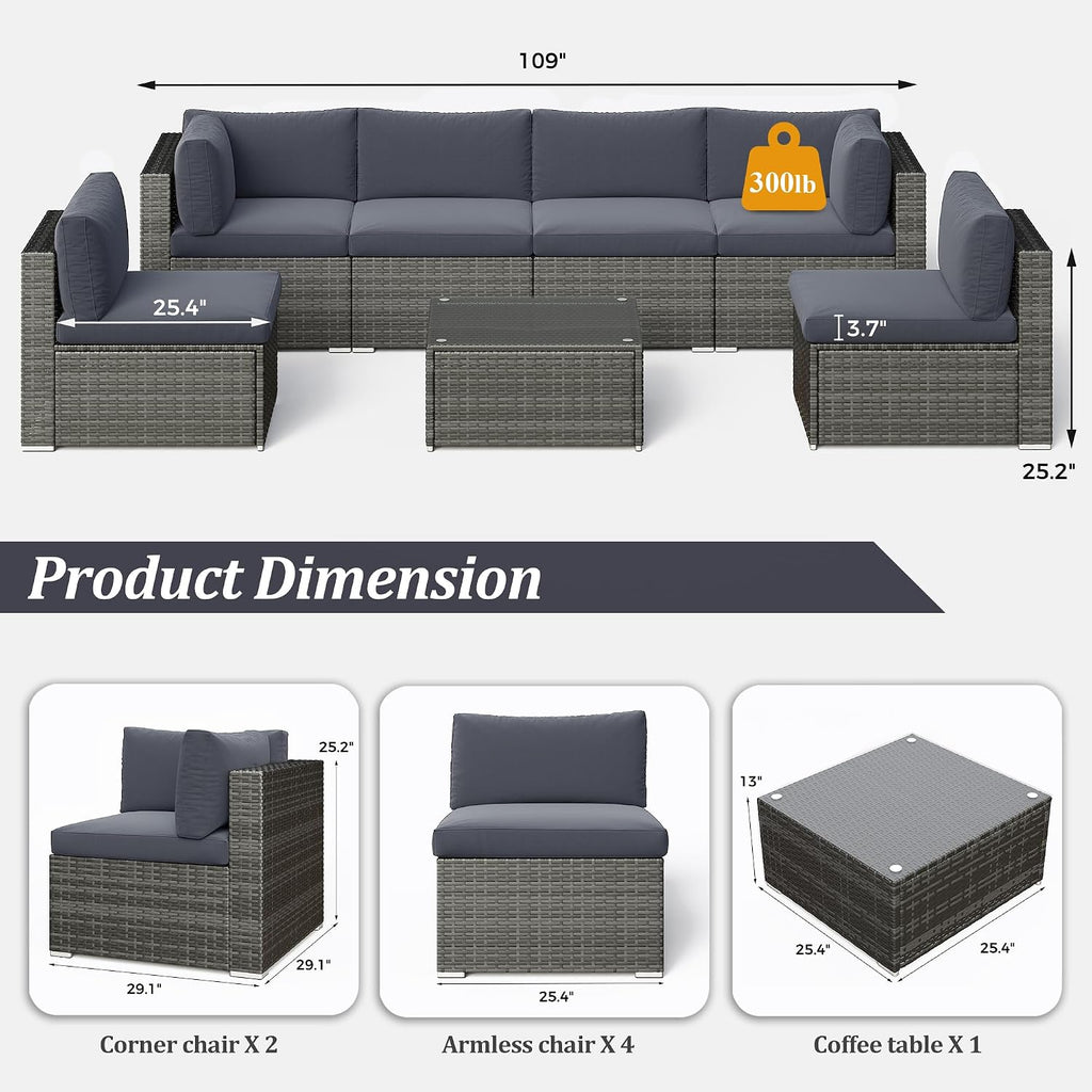 SUNVIVI OUTDOOR 8-Piece Modular Outdoor Patio Furniture Set, Wicker Outdoor Sectional Sofa with 45' Fire Pit Table, All-Weather Rattan with Cushions and Coffee Table for Porch Garden Backyard, Grey