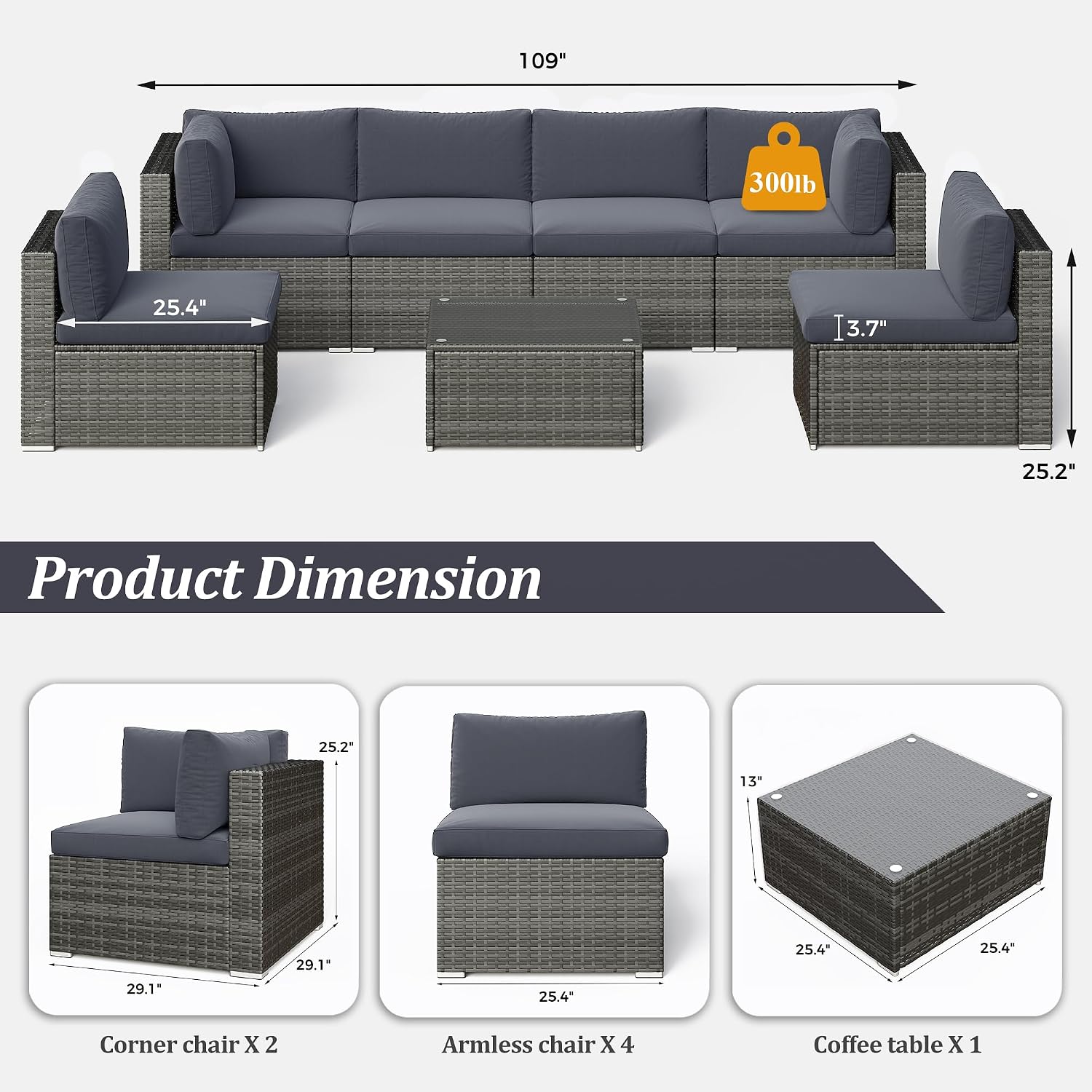 SUNVIVI OUTDOOR 8-Piece Modular Outdoor Patio Furniture Set, Wicker Outdoor Sectional Sofa with 45' Fire Pit Table, All-Weather Rattan with Cushions and Coffee Table for Porch Garden Backyard, Grey