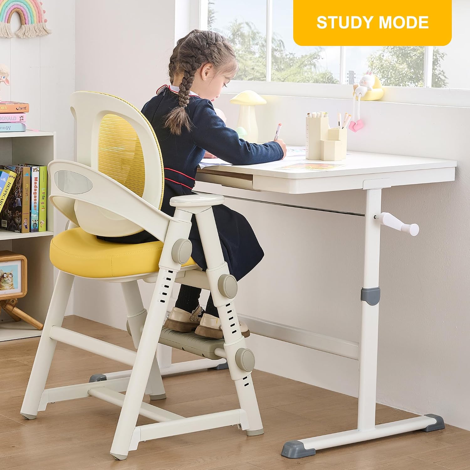 Ergonomic Kids' Study Chair, Height Adjustable Kids Desk Chair for Boys Girls,Comfortable for Teenagers Playing, Drawing, Ideal Gift for Children,Students（Yellow）