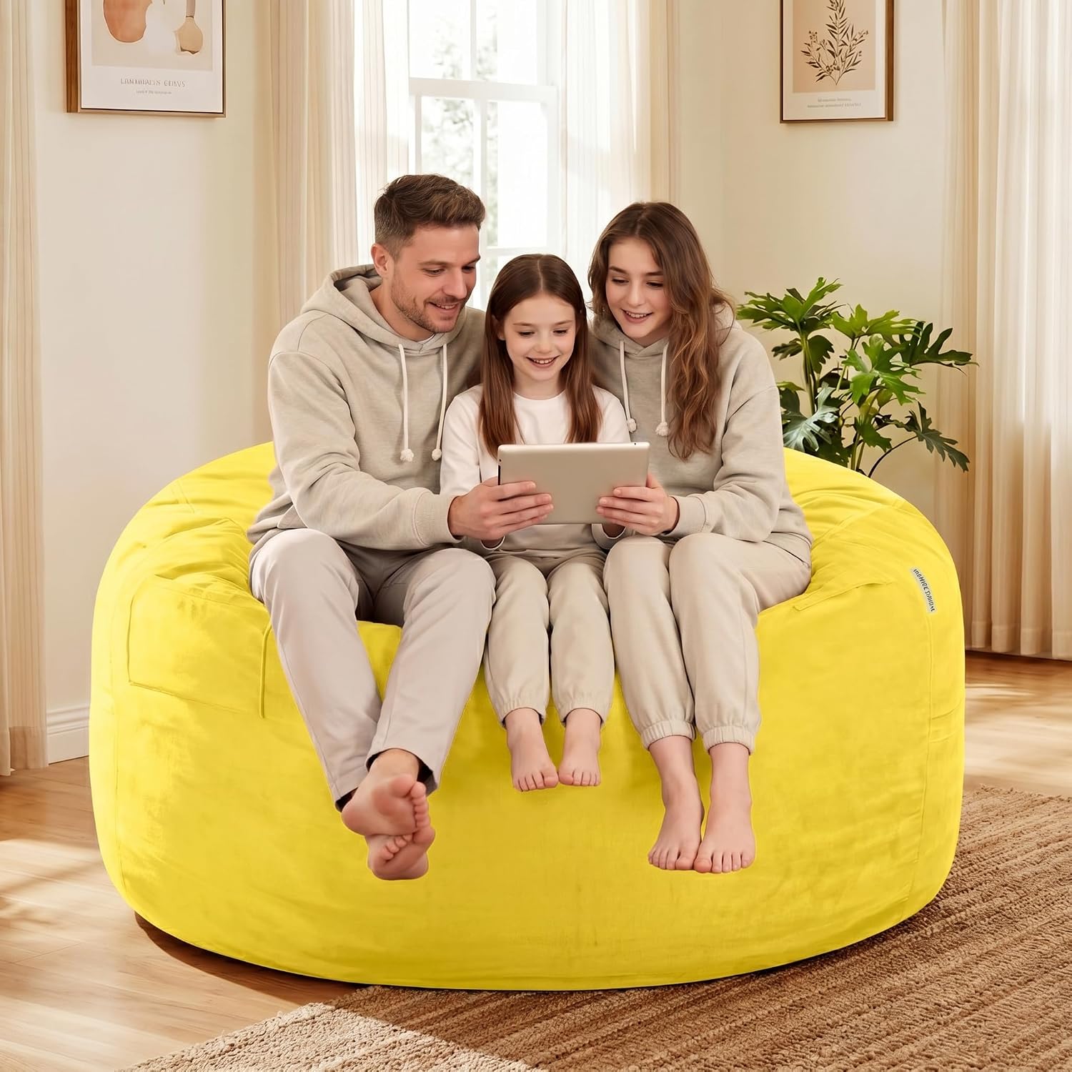 HABUTWAY Bean Bag Chair: Giant 5' Memory Foam Furniture Bean Bag Chairs for Adults with Microfiber Cover 5Ft(Mustard)