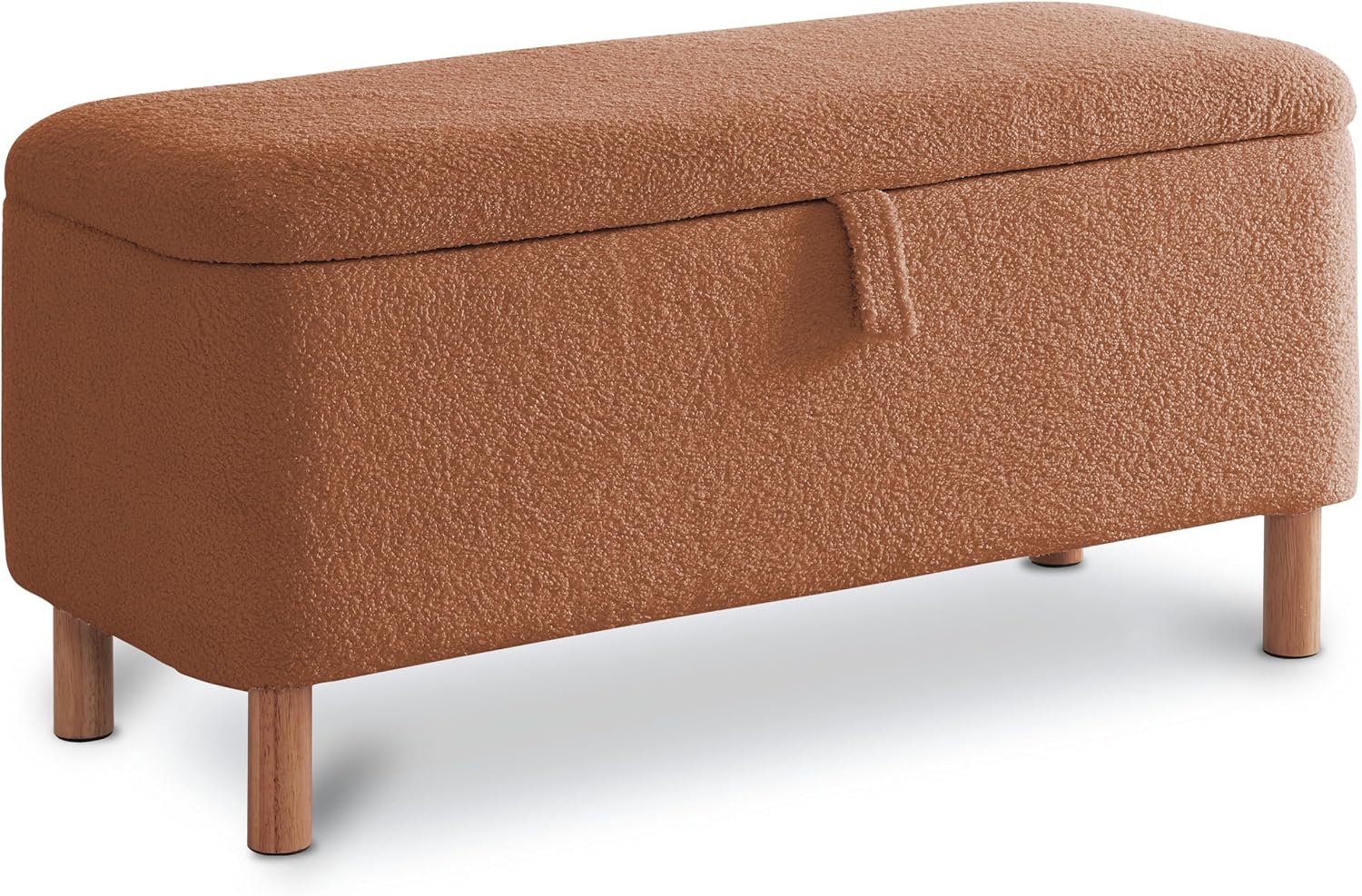 Boucle Storage Ottoman Bench for Bedroom end of Bed, Sherpa Upholstered Shoe Seat Storage Bench for Entryway Bed Foot, Rectangle Cushion Padded Blanket Chest Cute for Living Room, Burnt Orange