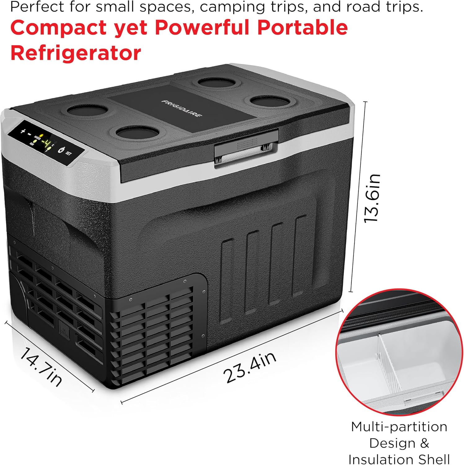 Frigidaire 2-in-1 Portable 12/24V DC & 110-240V AC Compressor Fridge Freezer – Compact for Travel, Car, Camping, Road Trips, Home, Dual Voltage 21qt