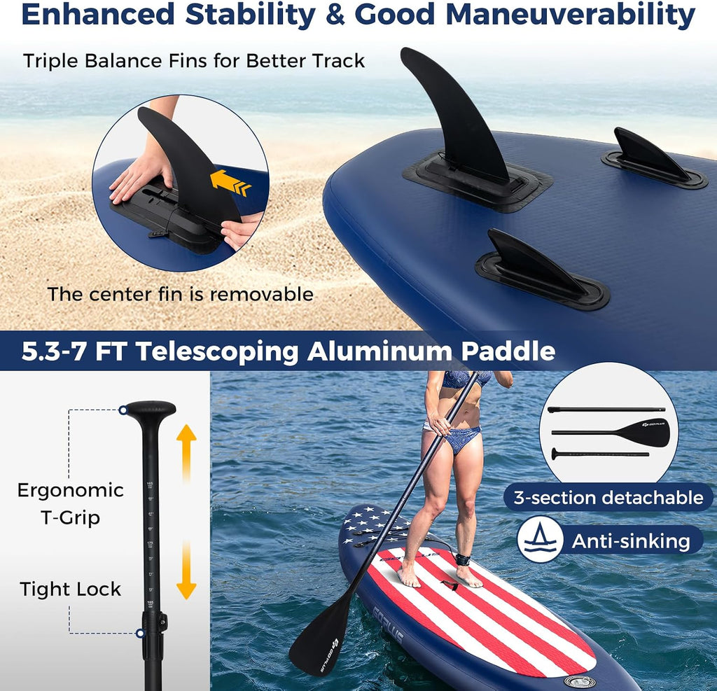 Goplus Inflatable Stand Up Paddle Board, 10FT/10.5FT/11FT SUP with Accessory Pack, Adjustable Paddle, Carry Bag, Fin, Hand Pump, Leash, Repair Kit