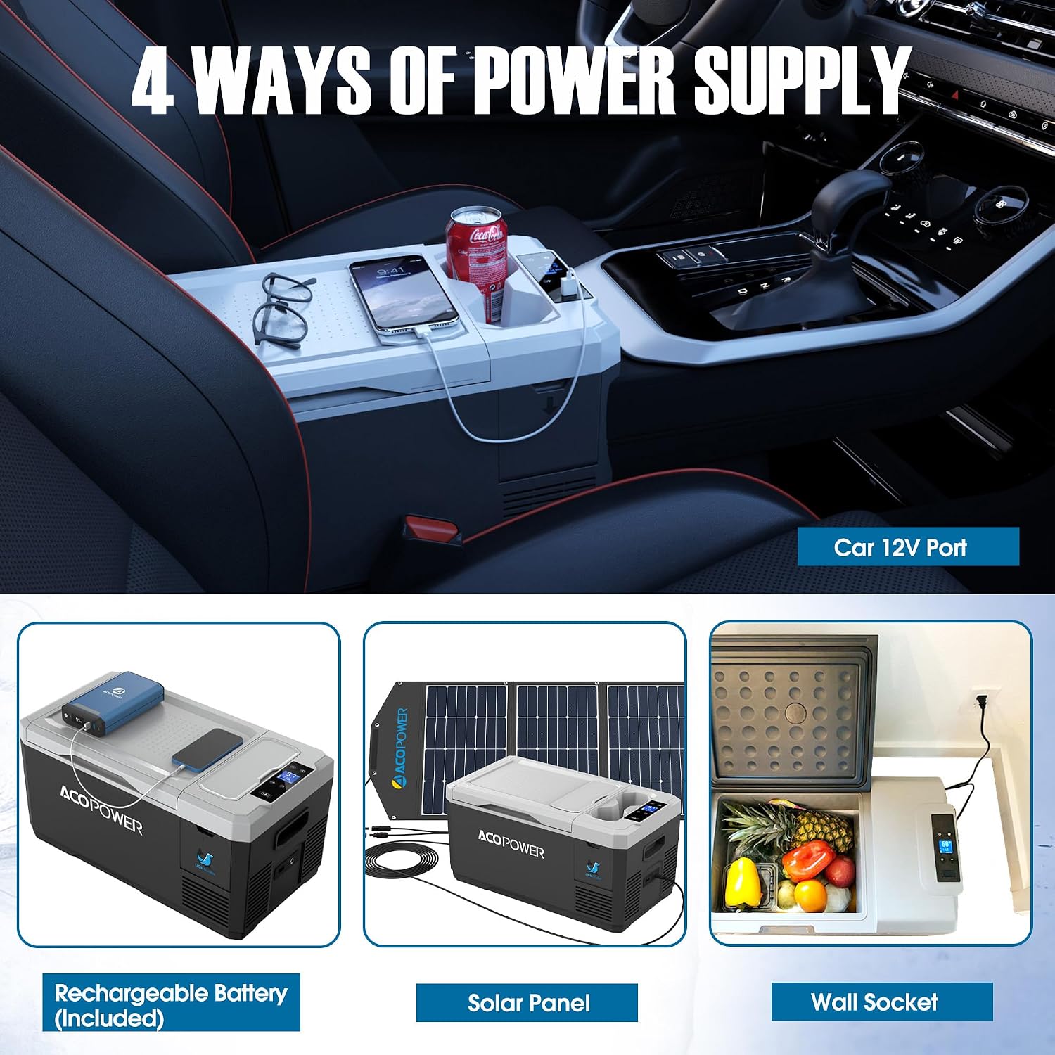 CHERY INDUSTRIAL.COM Car Refrigerator 12 Volt Car Freezer Portable Refrigerator Electric Cooler App Control -4℉-43℉ for Travel Camping Road Trip，28QT(26L),with Battery