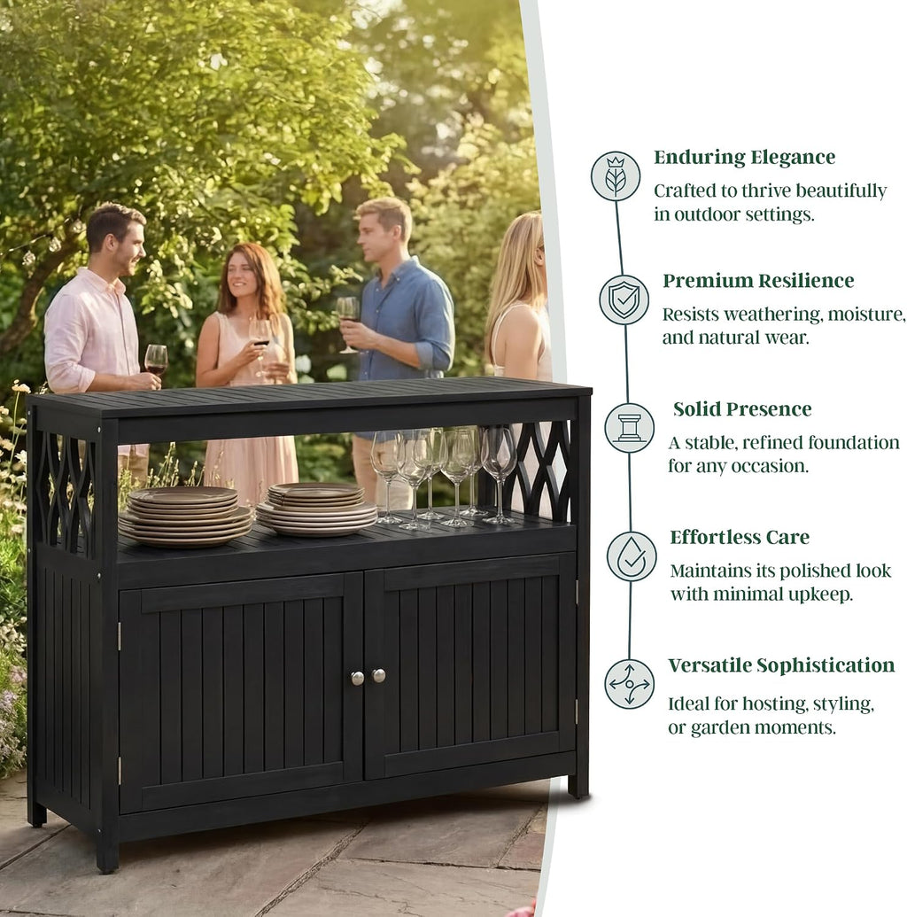 DTY Outdoor Living Longs Peak Eucalyptus Wood Sideboard Table, Outdoor Buffet Cabinet with Storage, Espresso Oil Weather-Resistant Finish