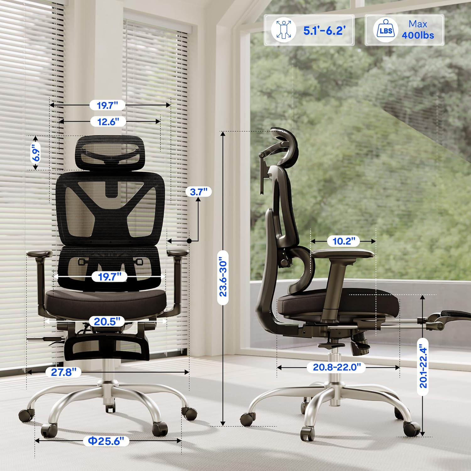 FLEXISPOT ErgoX Premium Ergonomic Office Chair with Footrest- Adjustable 3D Armrests, Dynamic Lumbar Support, Recline & Tilt Function, Mesh Seat, for Home & Office Use,Black Foam