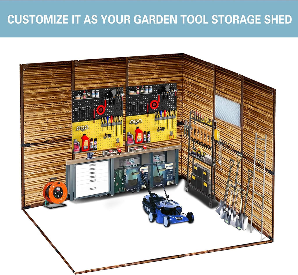 8x6 Ft Outdoor Storage Shed with Windows, Wood & Metal Tool Shed Waterproof Storage House for Outside Patio, Garden and Backyard, 4 Vents (Without Floor) Wood Color