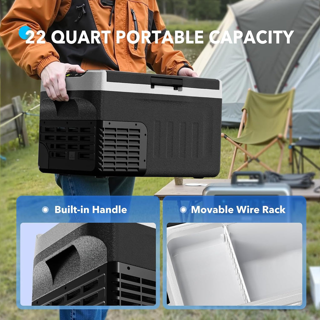 DOGHLY 12 Volt Refrigerator, 22QT Portable Cooler -4℉-68℉, Compressor Car Fridge 12V/24V DC & 110-240V AC, Electric Cooler for Truck, RV, Camper, SUV, Travel, Camping & Road Trips (22QT)