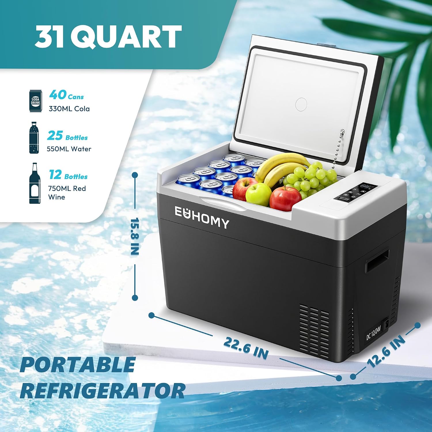 EUHOMY 12 Volt Refrigerator, 31QT(29L) Compressor Electric Cooler APP Control, Car Fridge -4℉~68℉, Portable Refrigerator 12/24V DC 100-240V AC, Portable Freezer for Camping, Travel, Boat