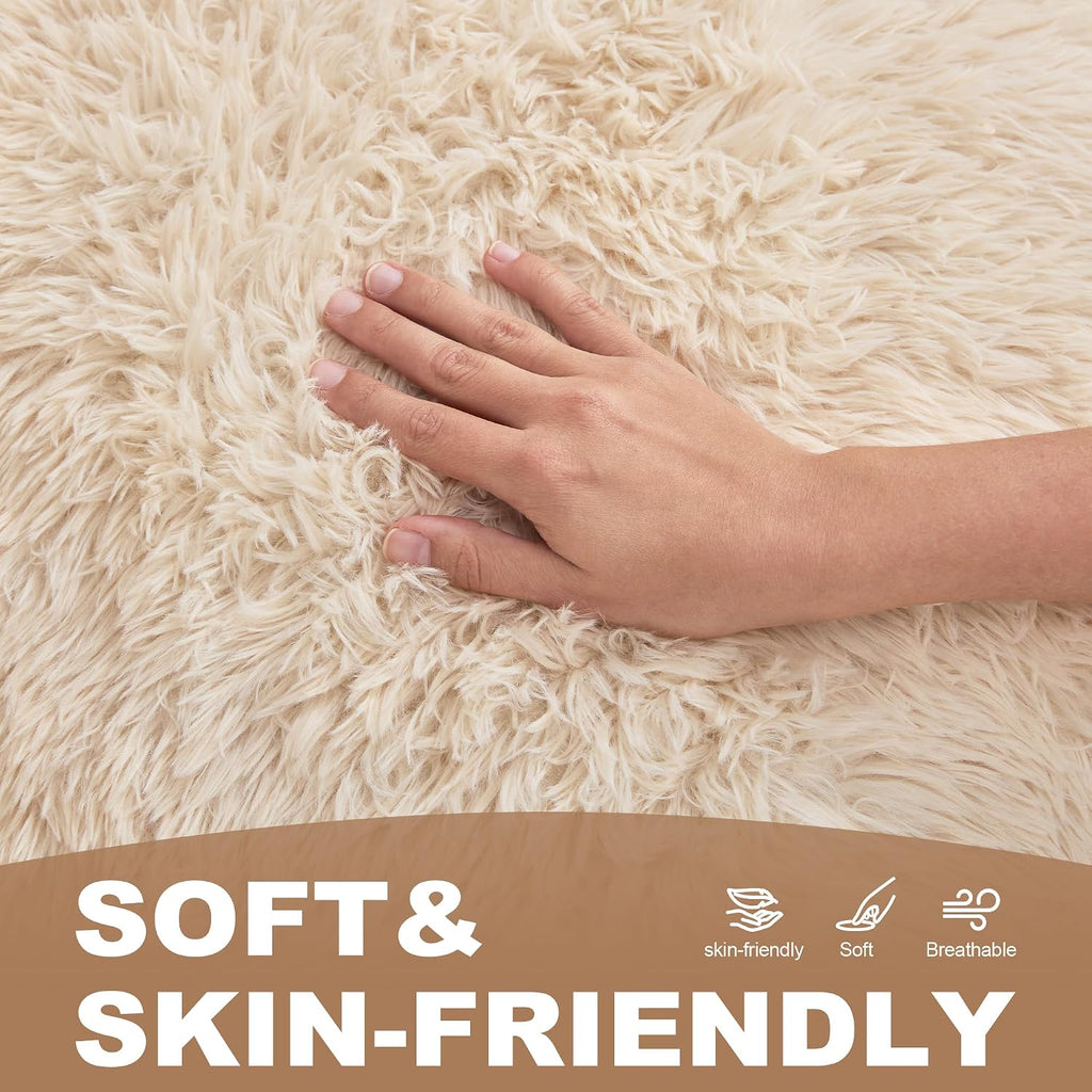 Hobestluk Giant Bean Bag Chair Memory Foam Filled Sofa Chair Bean Bag for Adults/Teens/Kids, Plush Fur Oversized Lazy Sofa for Living Room Bedroom Dorm(Beige)