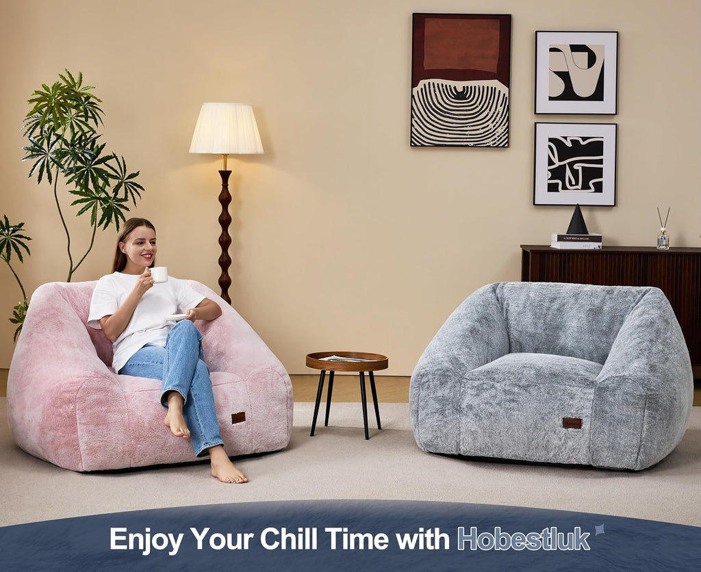 Hobestluk Giant Bean Bag Chair Memory Foam Filled Sofa Chair Bean Bag for Adults/Teens/Kids, Oversized Lazy Accent Comfy Stuffed BeanBag Sofa for Living Room Bedroom Dorm Reading(Dark Grey)