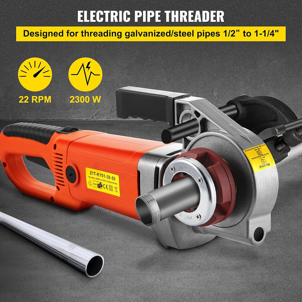 VEVOR Electric Pipe Threader, 2300W Pipe Threading Machine with 4 Dies 1/2' - 1 1/4', 110V Hand-held Pipe Threader Machine with Copper Motor, Portable Electric Pipe Threading Kit with Carrying Case