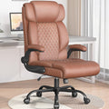 Office Chair-Executive High Back Breathable Big and Tall Office Chair Flip-up Armrests Lumbar Support-Ergonomic Leather Rolling Swivel Chair with Rock Function for Working Studying Gaming,Brown