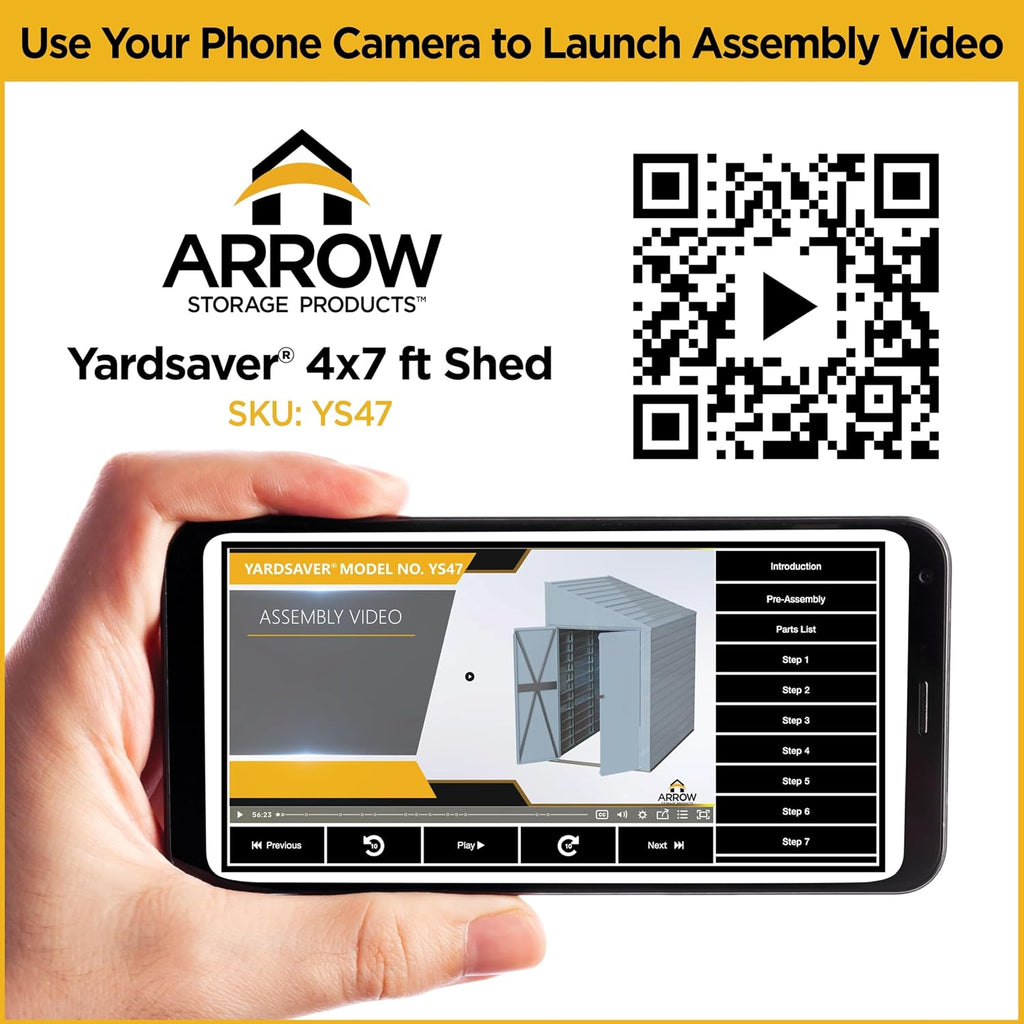 Arrow Shed YS47-A Compact Galvanized Steel Storage Shed with Pent Roof, 4' x 7'
