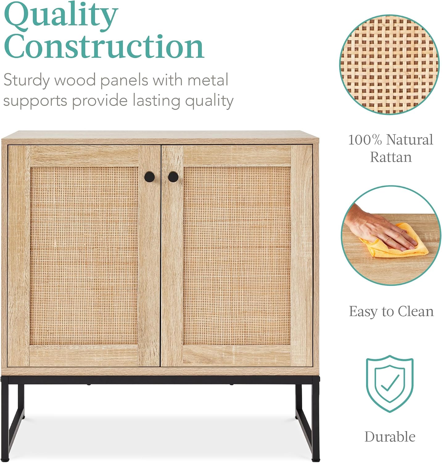Best Choice Products 2-Door Rattan Storage Cabinet, Accent Furniture, Multifunctional Cupboard for Living Room, Hallway, Kitchen, Sideboard, Buffet Table w/Non-Scratch Foot Pads - Natural