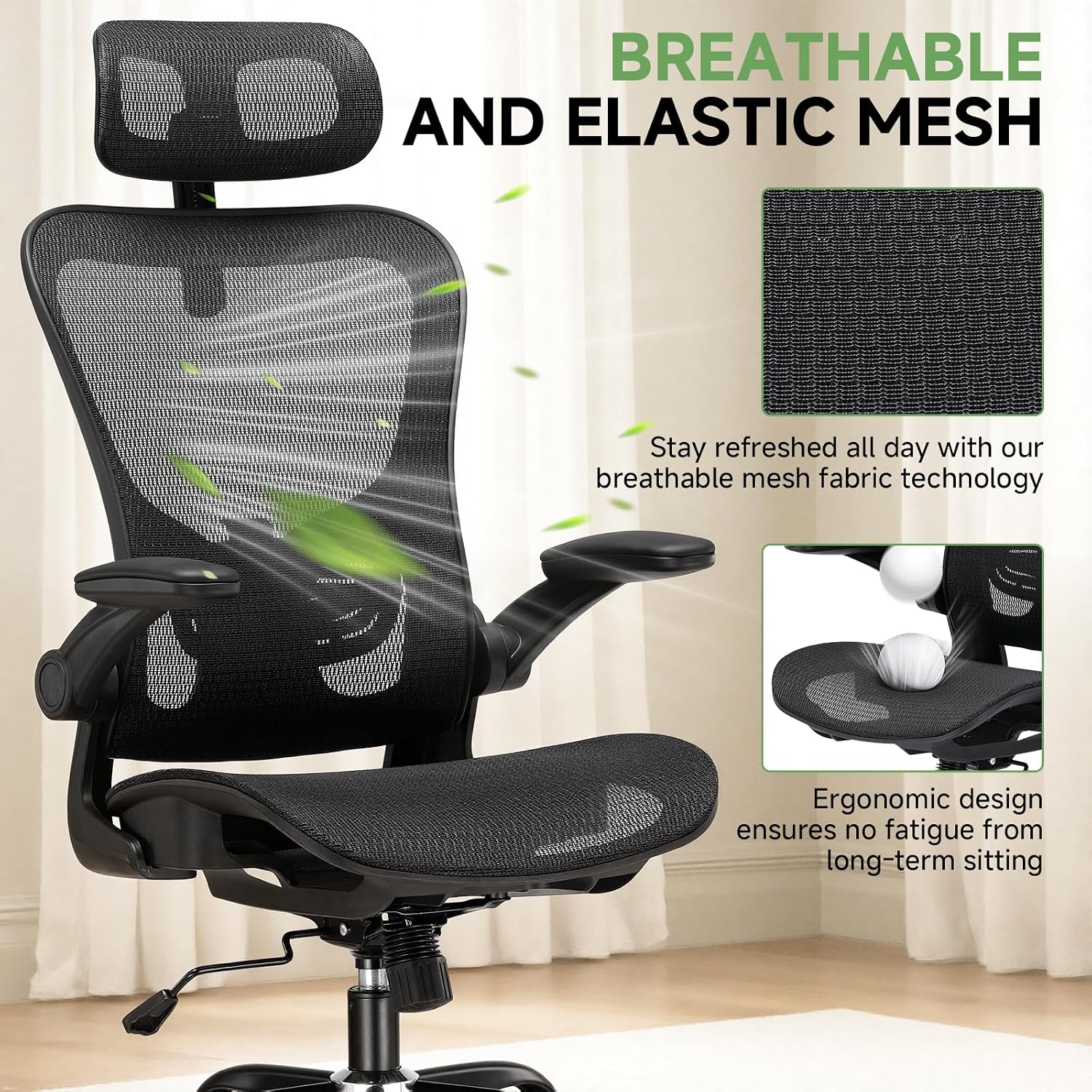 GTPLAYER Office Chair, Home Ergonomic Desk Chair with High Back Mesh, Mesh Office Computer Desk Chairs with Adjustable Lumbar Support, Rolling Work Swivel Task Chairs with 3D Armrests and Headrest
