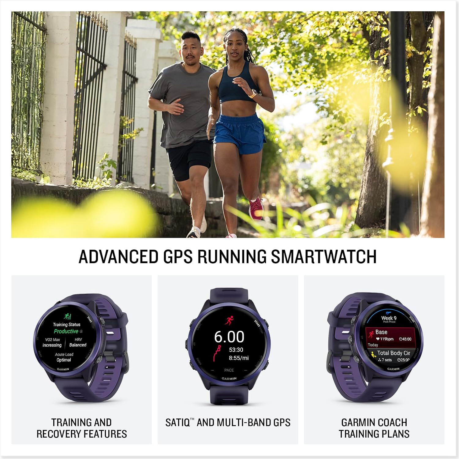 PlayBetter Garmin Forerunner 570 (47mm, Indigo/Translucent Imperial Purple) Advanced GPS Running and Triathlon Smartwatch Bundle HD Screen Protectors & Wireless Earbuds
