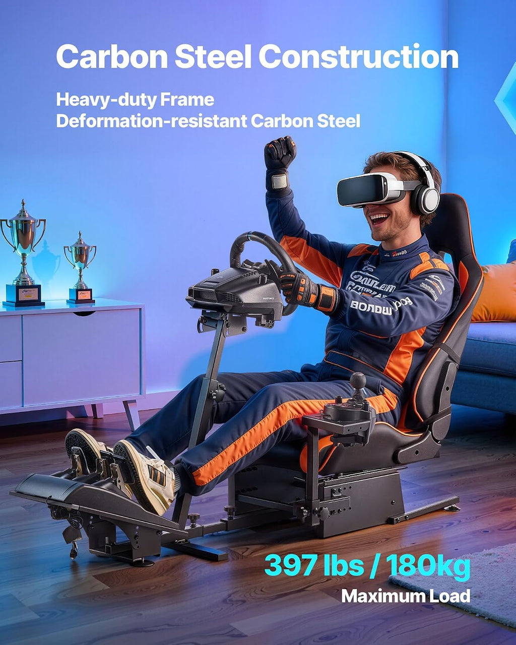 VEVOR Racing Wheel Stand, Heavy-Duty Simulator Cockpit Steering Wheel Stand, Fit Logitech G25, G27, G29, G920, G923, Thrustmaster T300RS, TX F458, T500RS, T3PA-PRO (F1/GT) and CSR Pedals