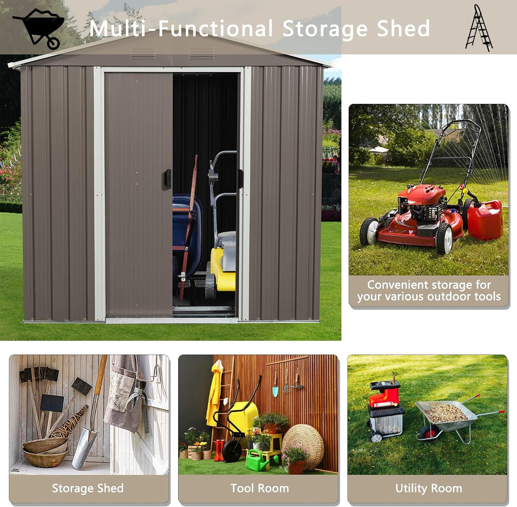KEIKI 6x5 FT Outdoor Metal Storage Shed with Peaked Roof,Vents,Window and Metal Foundation for Garden Yard
