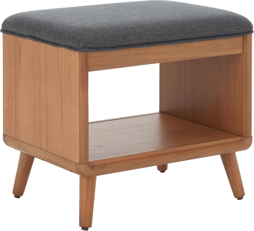 SAFAVIEH Home Collection Solo Dark Grey/Natural Open Shelf Bench with Cushion