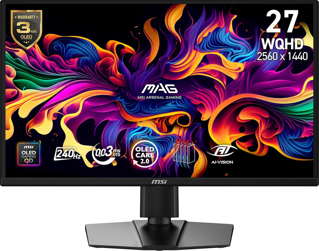 msi MAG 272QP QD-OLED X24 27-Inch WQHD Gaming Monitor, 2560 x 1440 Quantum Dot OLED Panel, 240Hz, 0.03ms, Adaptive-Sync, HDMI2.1, DP 1.4a, Tilt/Height Adjustable, Black