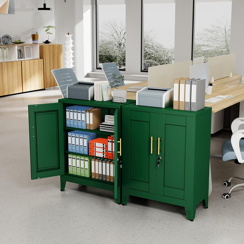 Green Metal Storage Cabinet, 36' Tall Locking Storage Cabinet with 2 Adjustable Shelves, Steel Locker Organizer, for Office, Home, School, 2PS