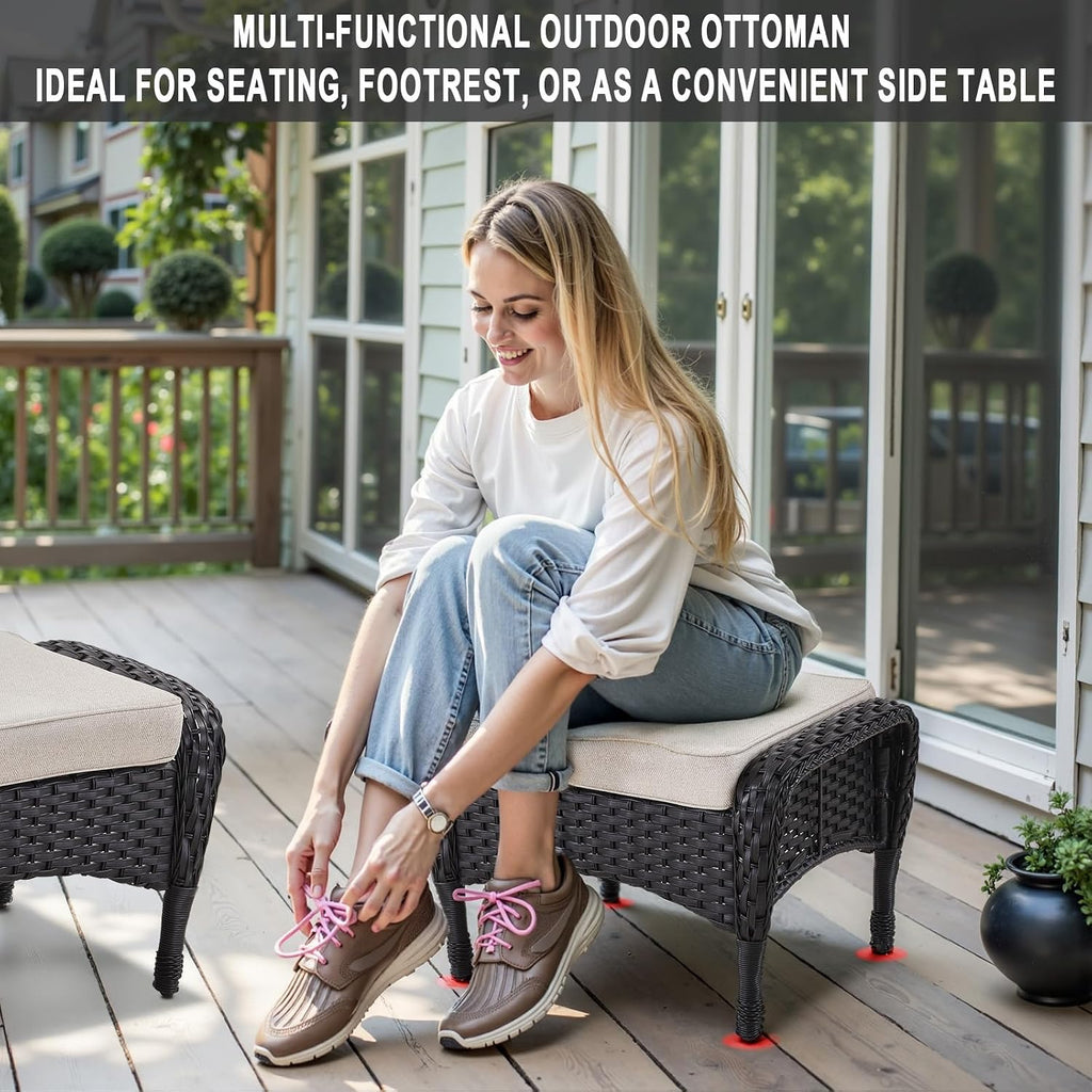 Belord 6 Pieces Wicker Patio Conversation Sets with Outdoor Swivel Rocker Chairs and Loveseat Glider Chair, All-Weather Rattan Furniture Set for Deck Patio Sunroom Backyard Black