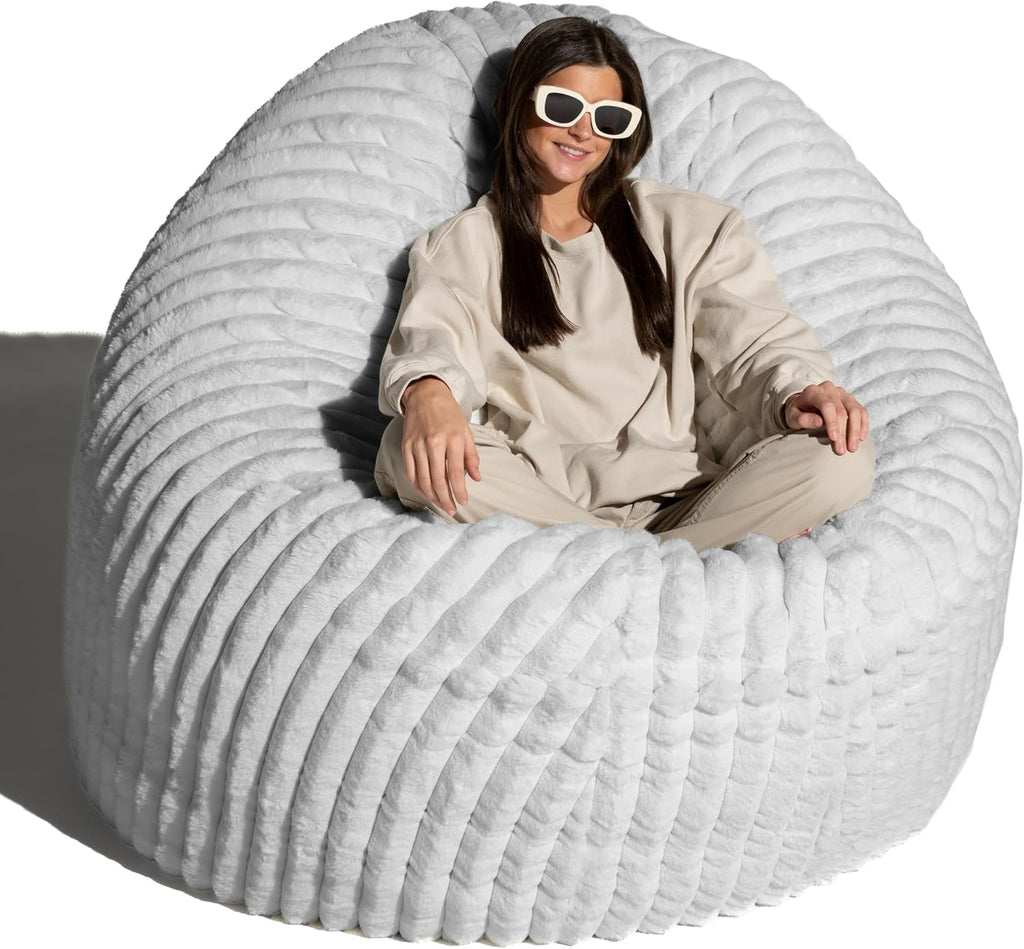 Jaxx 6 Foot Cocoon - 2-in-1 Convertible Bean Bag Bed & Large Bean Bag Chair for Adults, Premium Luxe Faux Fur - Mondo Grey