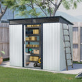 JT 8X6FT Outdoor Storage Shed, Galvanized Metal Garden Shed with Window and Metal Foundation, Tool Storage Shed for Patio Lawn Backyard (White-Black-8ft*6ft)