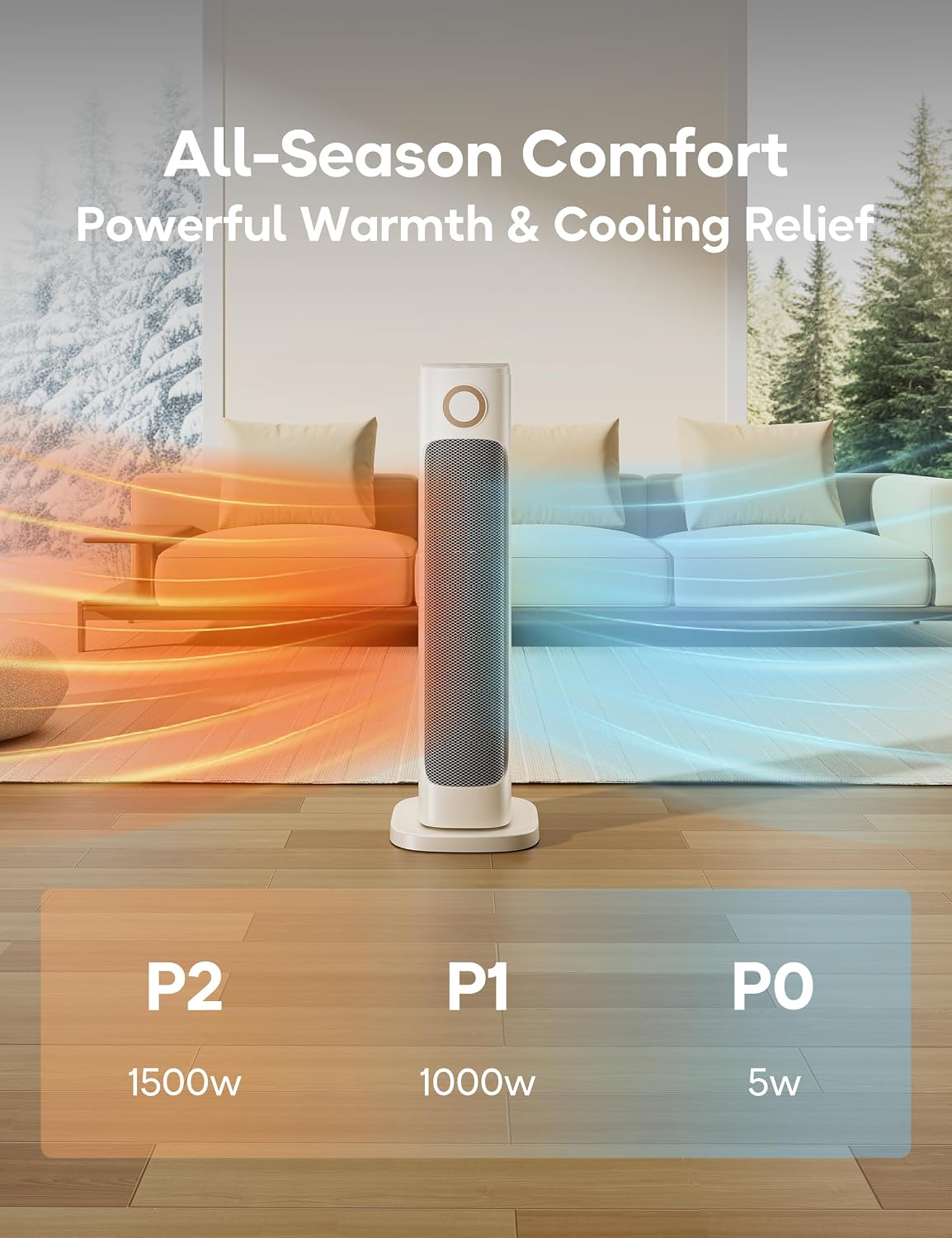 25' Patio Heater And Fan Combo for Indoor Use, 1500W Tower Portable Electric Space Outdoor with Remote,Infrared Heater, 15H Timer, Oscillation, Quiet, for Garage, Room, Office, White