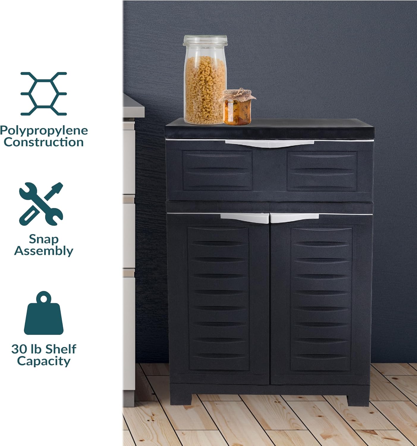 Sunnydaze 34.5' H Resin Garage Storage Cabinet - Garage Cabinet with Adjustable Shelf - Freestanding Utility Storage for Laundry Room, Office, Basement - Charcoal