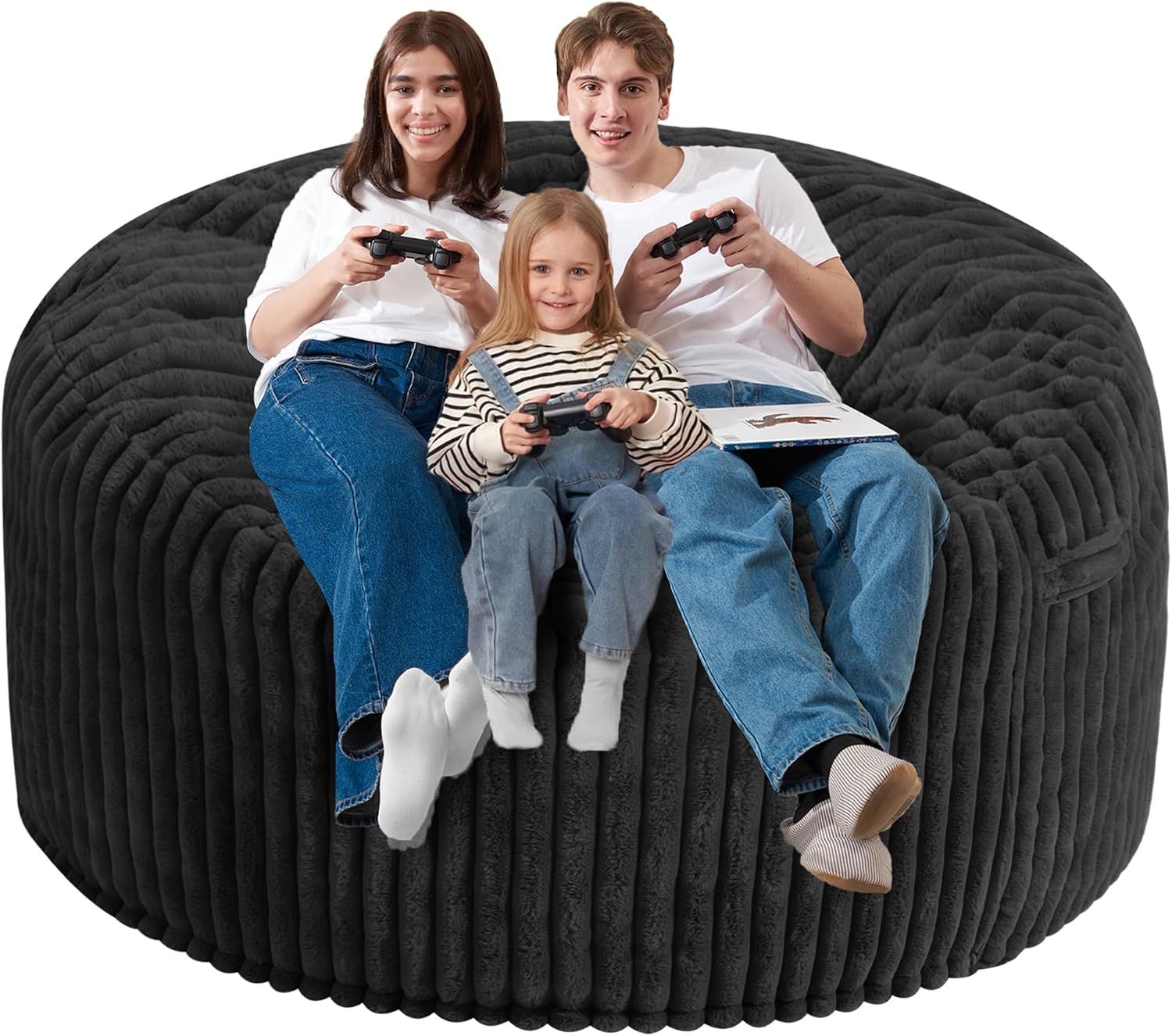 Homguava 6 FT Bean Bag Chair,6' Big Bean Bag,Giant Bean Bag Chairs for Adults with Memory Foam Filled,Comfy Large Beanbag Chairs Soft Bean Bag Sofa with Dutch Corded Plush Cover-Black