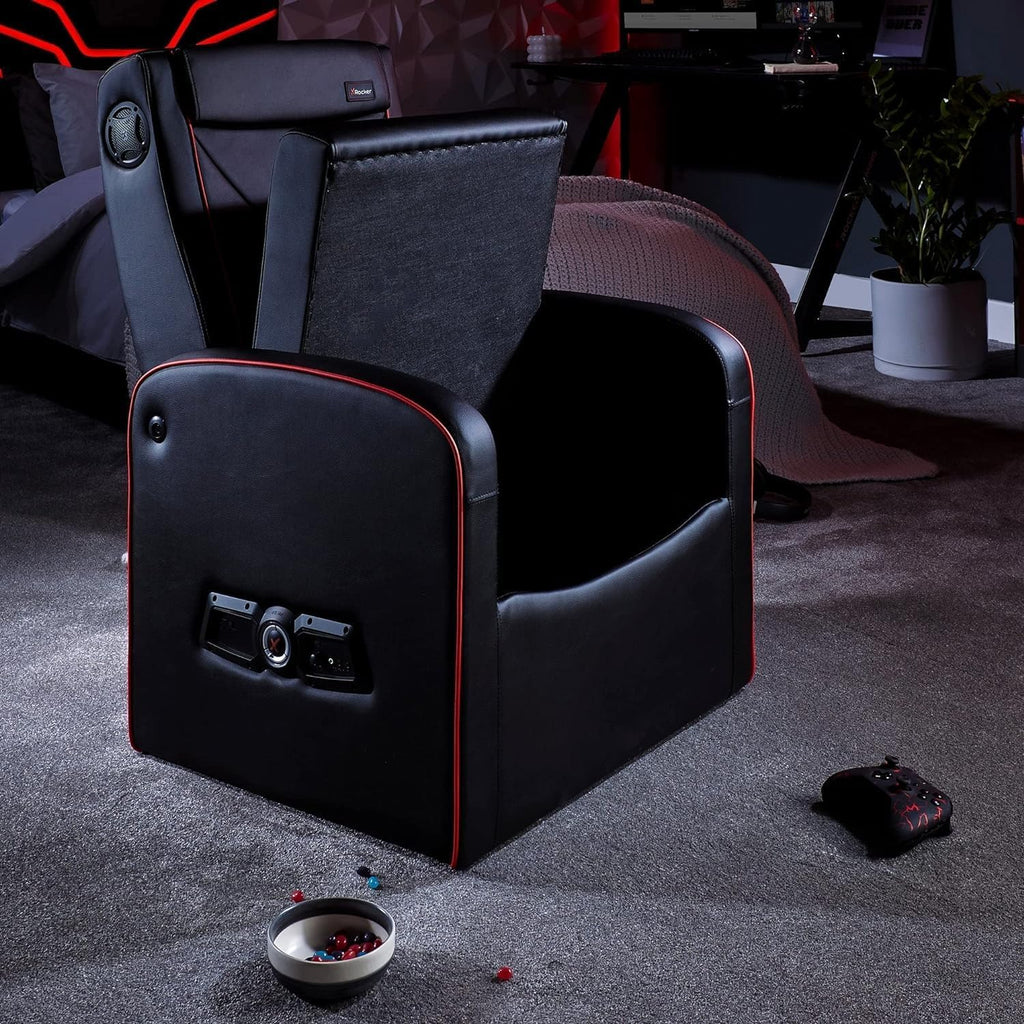 X-Rocker Luxe Ottoman Armchair Single Padded Seat with 2.1 Audio Speakers, Faux Leather Sofa Lounge Game Seat for Kids and Juniors, Console Gaming Chair with Storage for PS, XBOX, Nintendo - BLACK