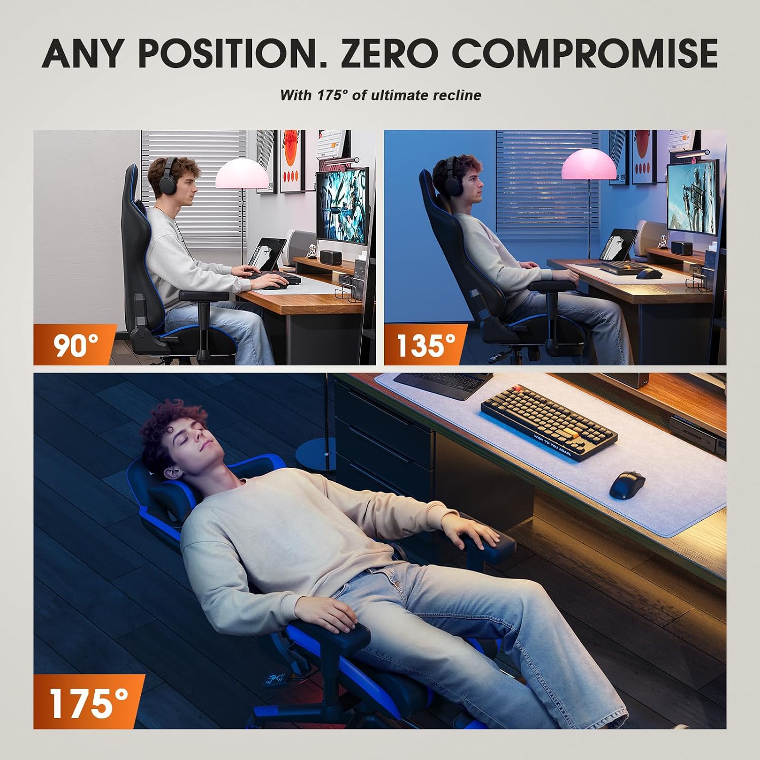 Douxlife 3D Kneading Massage Gaming Chair with Footrest, 400lbs Heavy Duty PC Computer Desk Chair for Adults, Adjustable 2D Armrests, Ergonomic 175° Recline & Optional Heat, Black&Blue