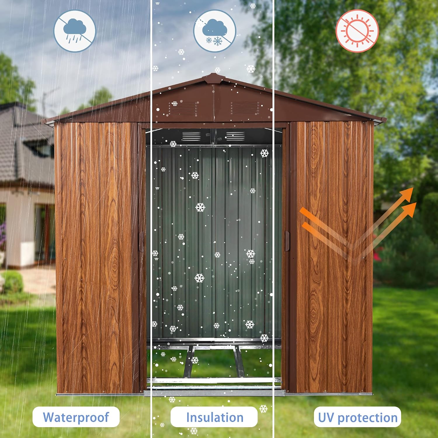KEIKI 6x6 FT Outdoor Metal Storage Shed with Peaked Roof,Vents,Window and Metal Foundation for Garden Yard Lawn