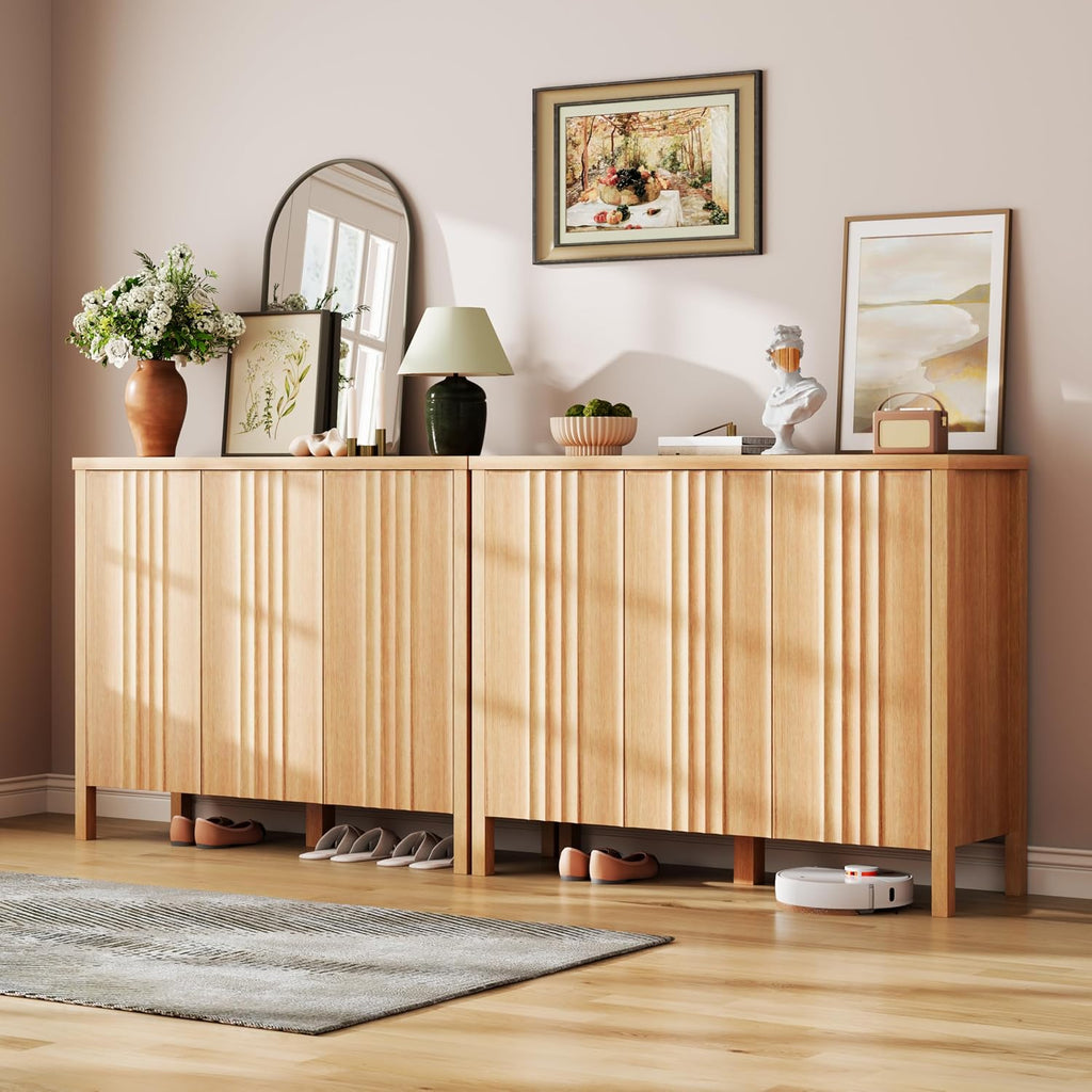 Vlsrka Shoe Cabinet with 3 Doors, Narrow Wooden Shoe Cabinet, Hidden Shoe Storage for Entryway, Foyer, Hallway (Brown)
