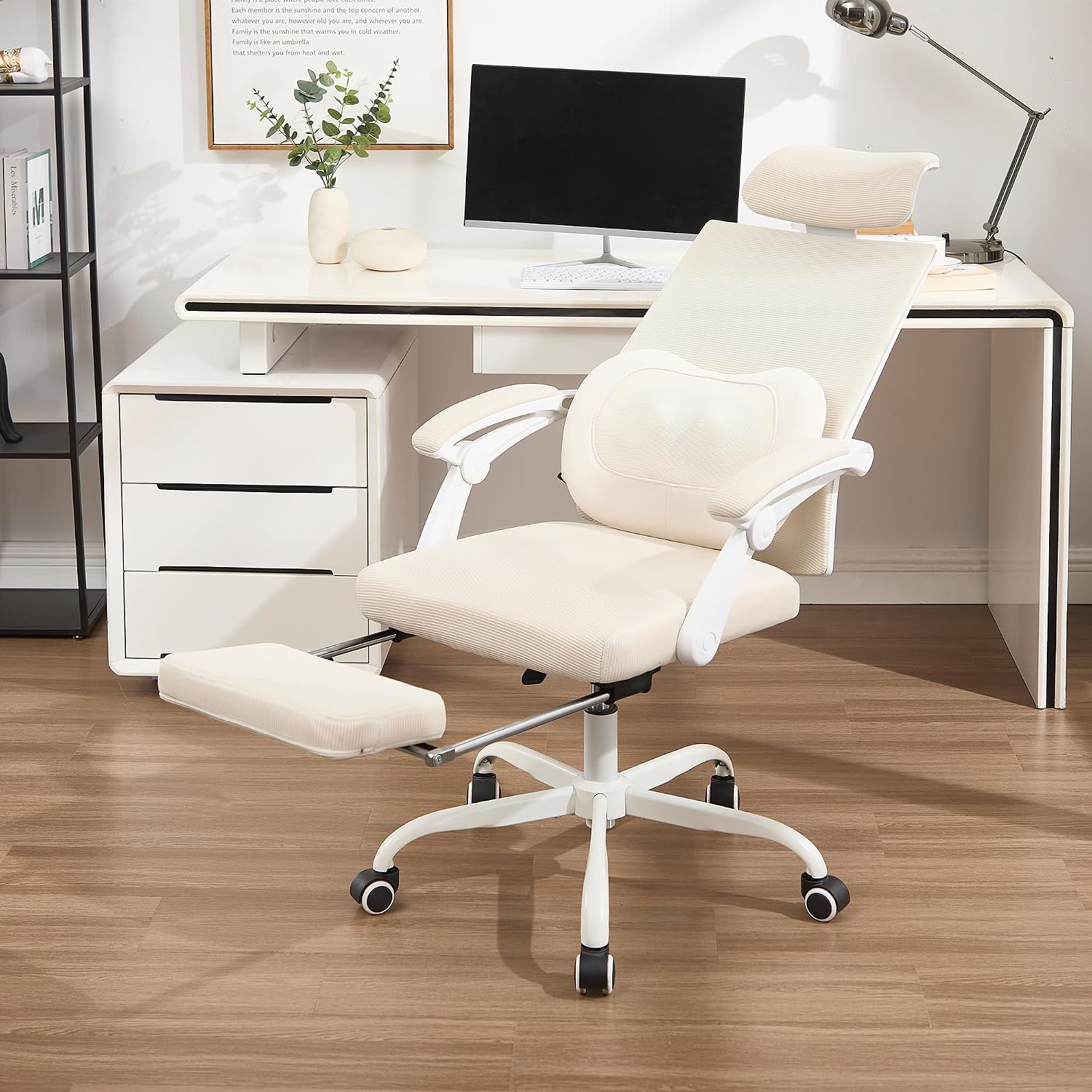 Qulomvs Ergonomic Office Chair with Massage&Heated Lumbar Support, Kneading Massage Office Chair with Foot Rest, Reclining Home Office Desk Chair Adjustable Mesh Computer Desk Chair with Wheels