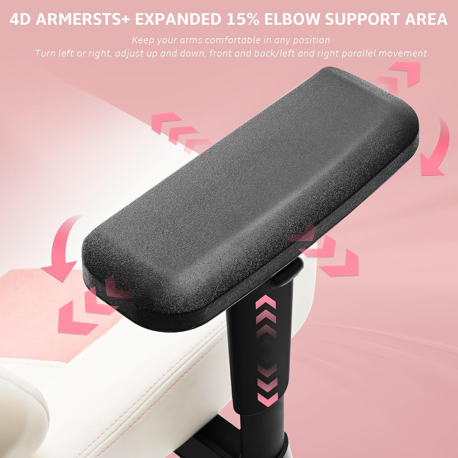 Ergonomic Gaming Chair, Computer Desk Chairs, 4D Armrests, High Back Office Chair with Headrest & Lumbar Pillow, Tilt Rocker Recliner, Heavy-Duty Base, White PU Leather & Pink Suede Comb
