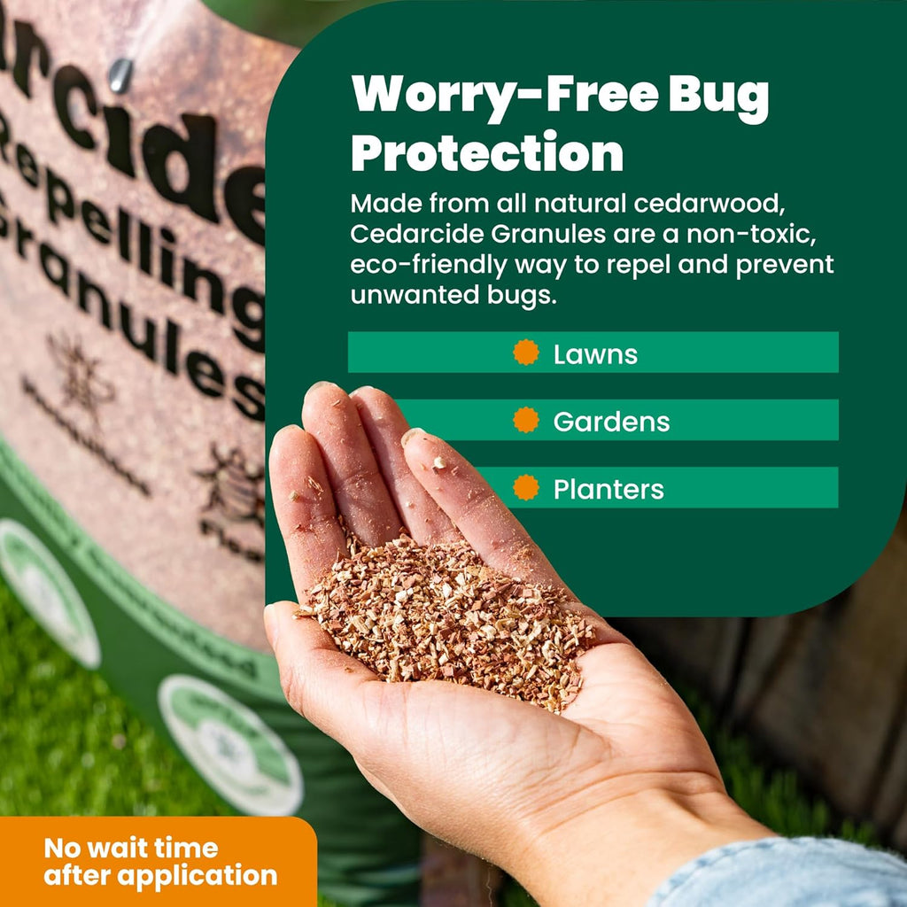 Cedarcide Lawn, Home & Garden Cedar Granules | Repels Fleas, Ticks, Ants & Mosquitoes | Smells Great, Easy to Use | Family & Pet Safe | 6 Bags (48 Lbs)