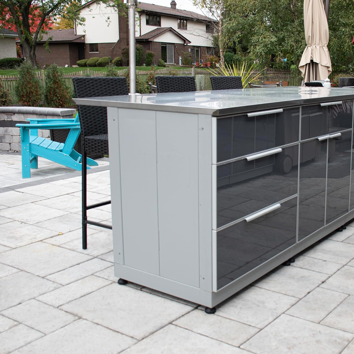 Blue Sky Outdoor Living 2-Piece Modular Outdoor Kitchen Combo Set - Weather-Resistant Stainless Steel and Tempered Glass - Includes 3-Drawer Storage, 2-Door Storage, and 2 Extended Countertops