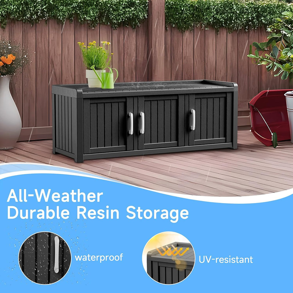 Trygoal3 Doors Shoe Bench, Waterproof & UV-Resistant, Resin Shoe Cabinet Indoor & Outdoor Use, Entryway Bench with Adjustable Shelves & Hidden Storage Space for Bedroom, Hallway, Grey